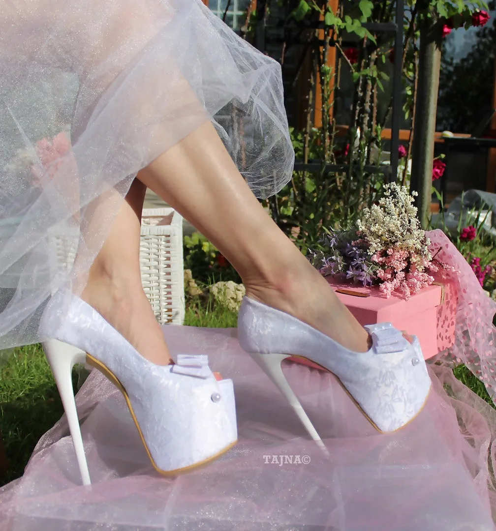 19 cm White Lace Platform Wedding Shoes