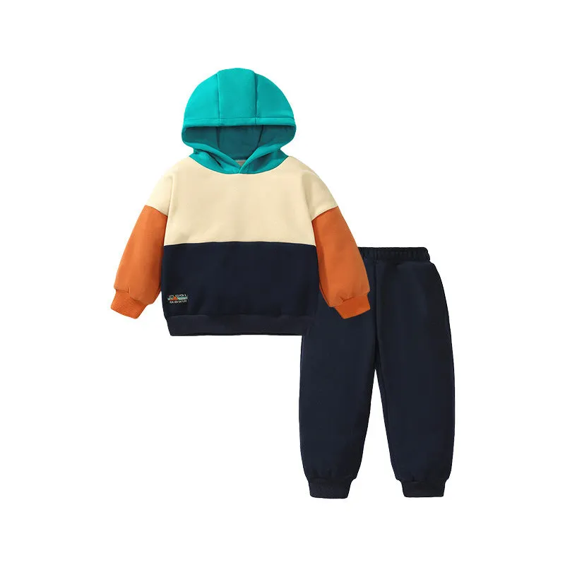 2 Pieces Set Baby Kid Boys Color-blocking Hoodies Sweatshirts And Solid Color Pants Wholesale 231130273