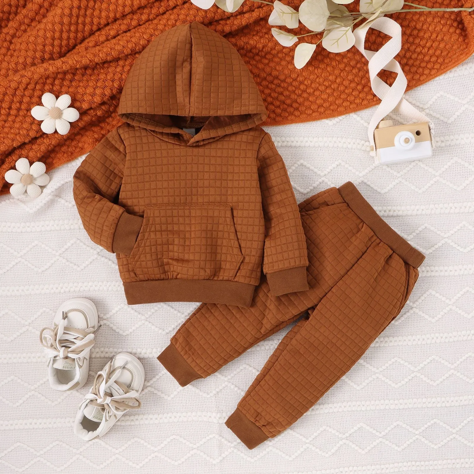 2 Pieces Set Baby Kid Girls Boys Solid Color Hoodies Sweatshirts And Pants Wholesale 24011138