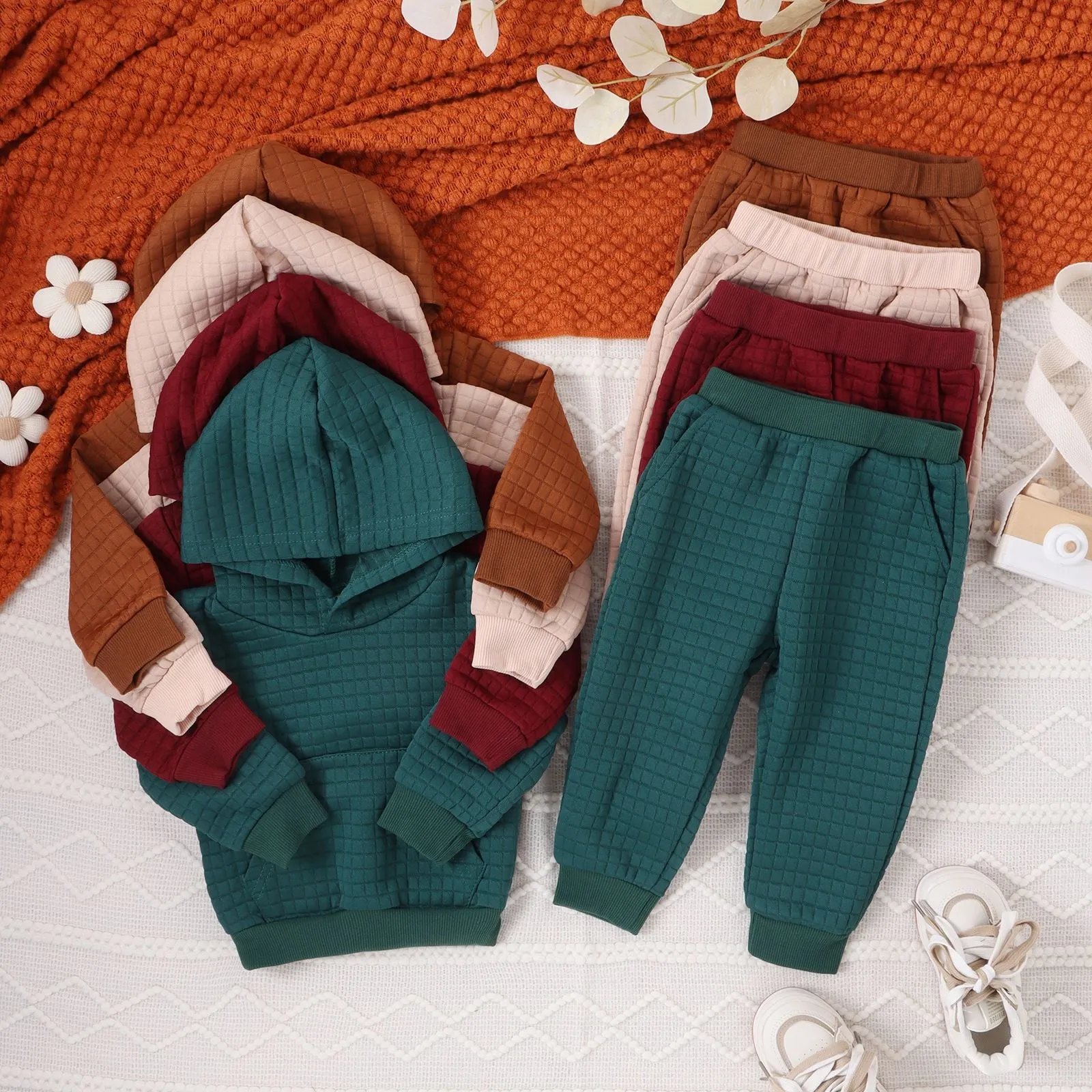 2 Pieces Set Baby Kid Girls Boys Solid Color Hoodies Sweatshirts And Pants Wholesale 24011138