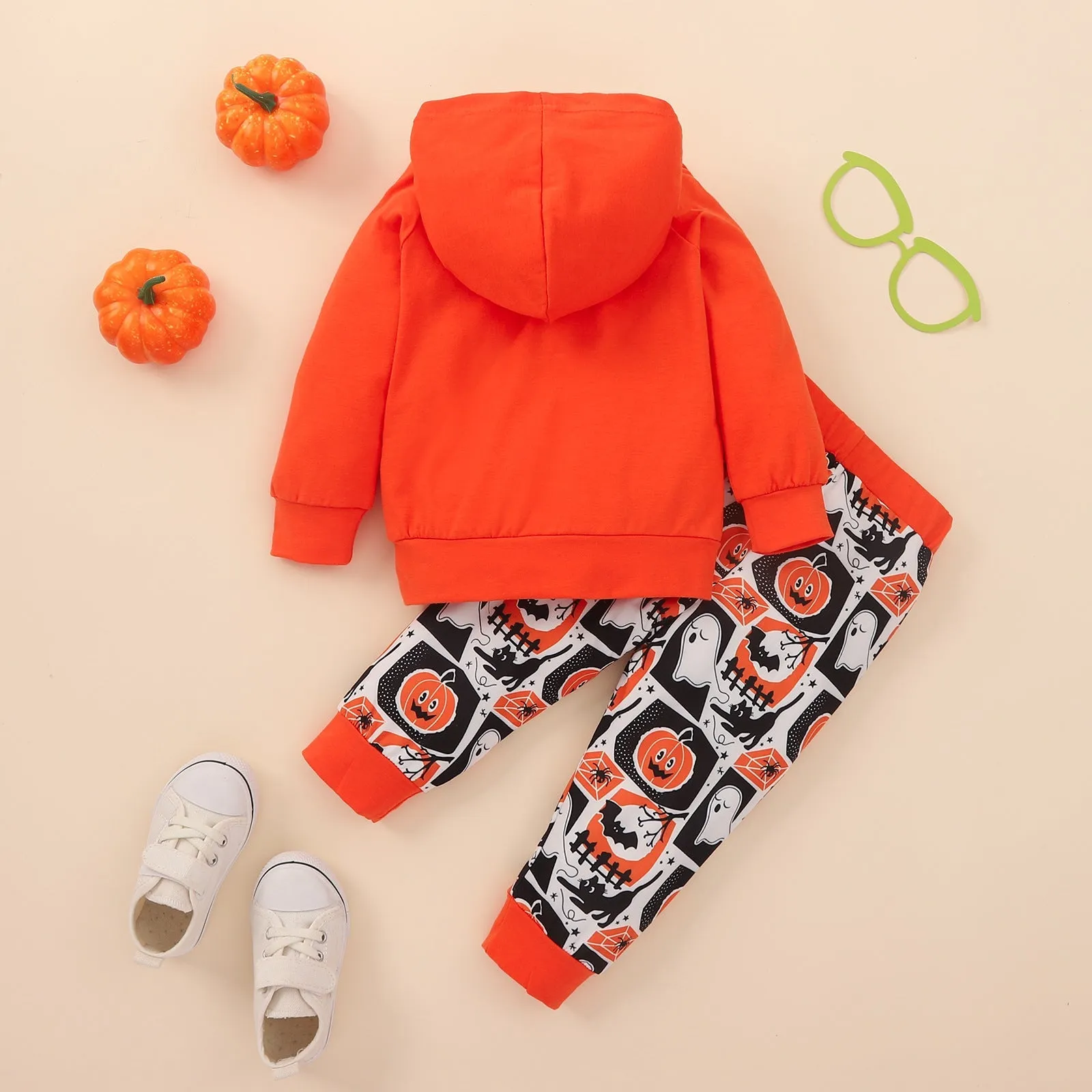 2 Pieces Set Baby Kid Girls Halloween Cartoon Print Hoodies Swearshirts And Pants