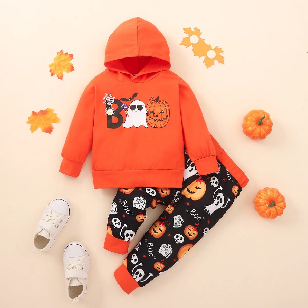 2 Pieces Set Baby Kid Girls Halloween Cartoon Print Hoodies Swearshirts And Pants