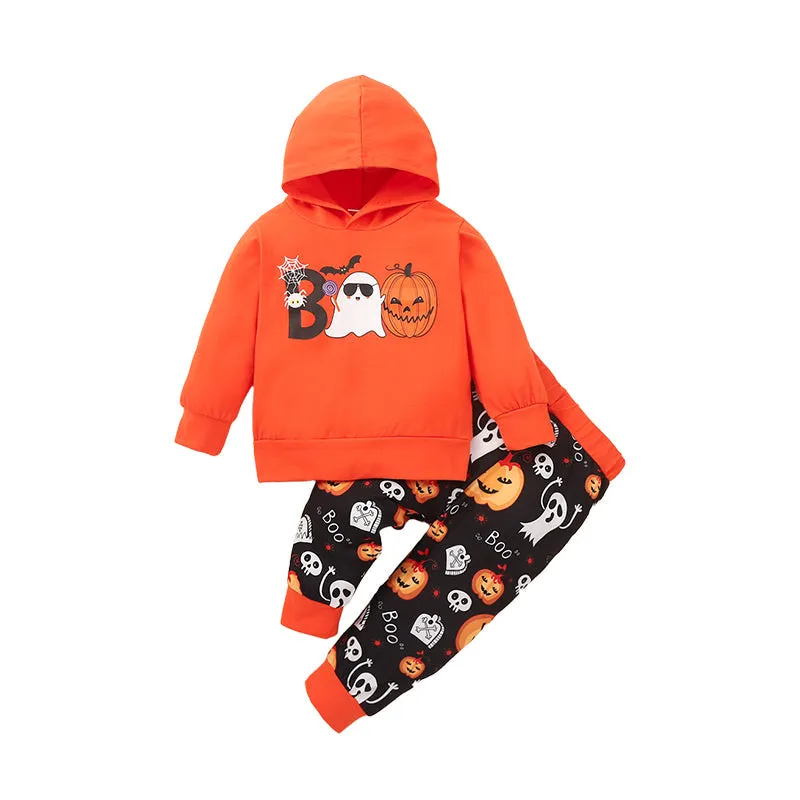 2 Pieces Set Baby Kid Girls Halloween Cartoon Print Hoodies Swearshirts And Pants