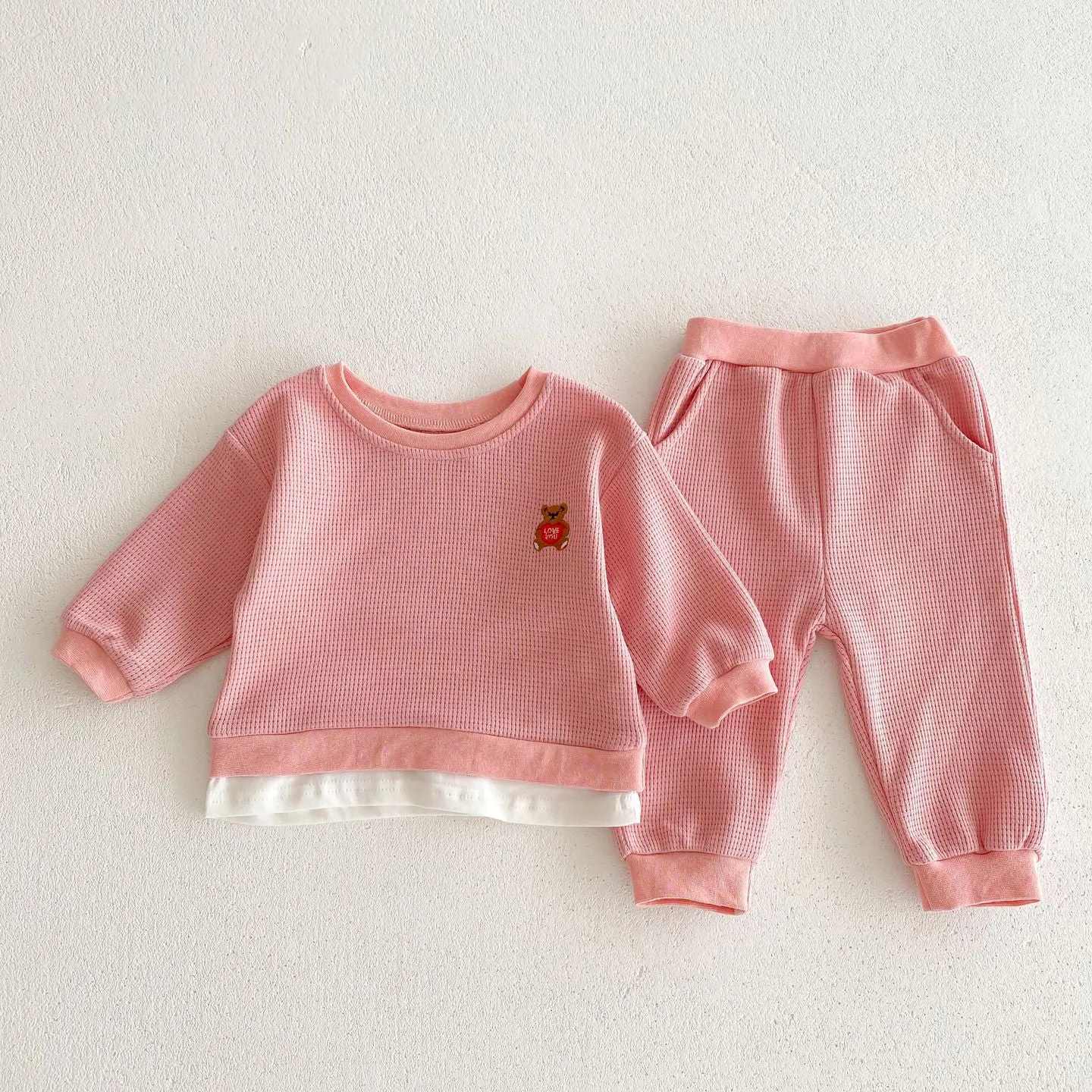 2 Pieces Set Baby Kid Girls Sports Solid Color Cartoon Hoodies Sweatshirts And Pants Wholesale 23101963