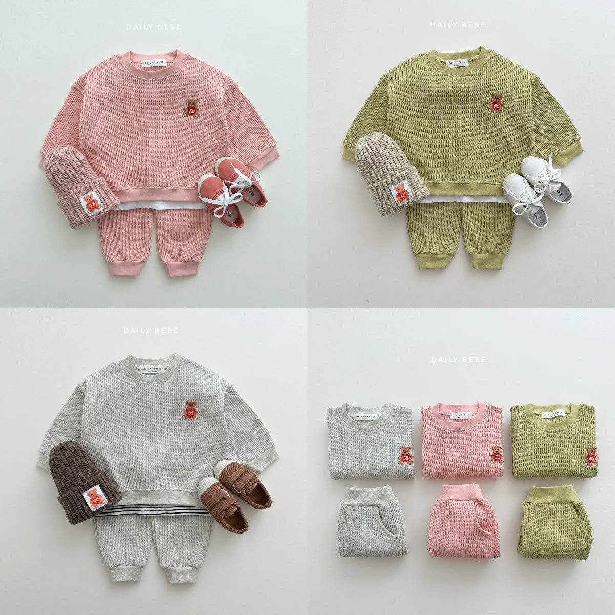 2 Pieces Set Baby Kid Girls Sports Solid Color Cartoon Hoodies Sweatshirts And Pants Wholesale 23101963