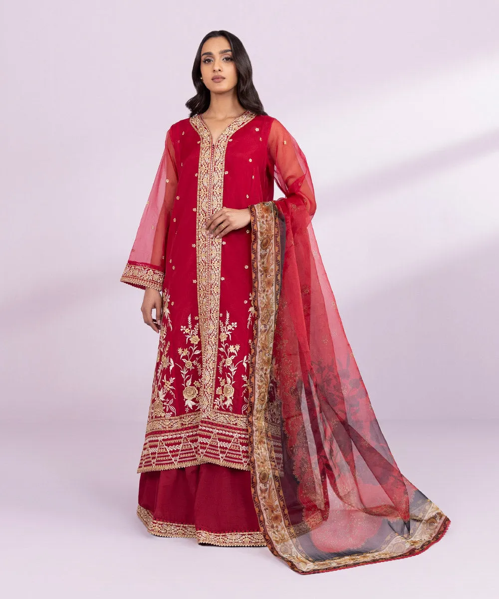 3 Piece - Embroidered Organza Suit