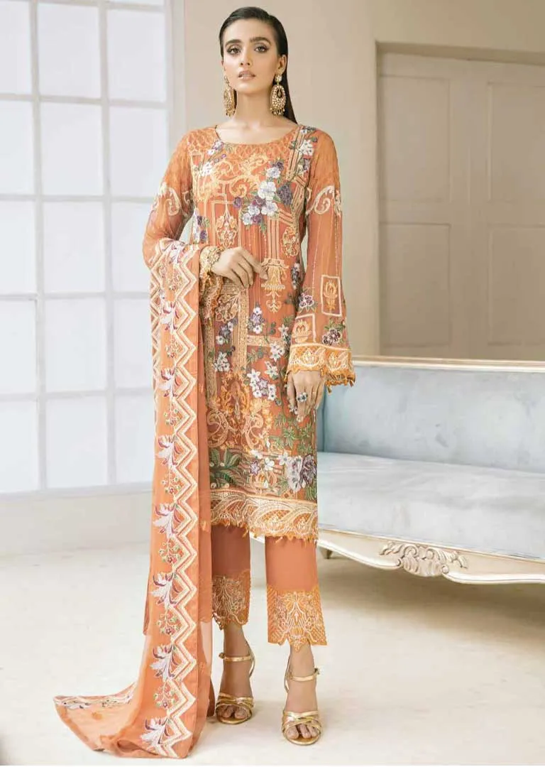 A-412 - Unstitched - Chevron Chiffon Suit