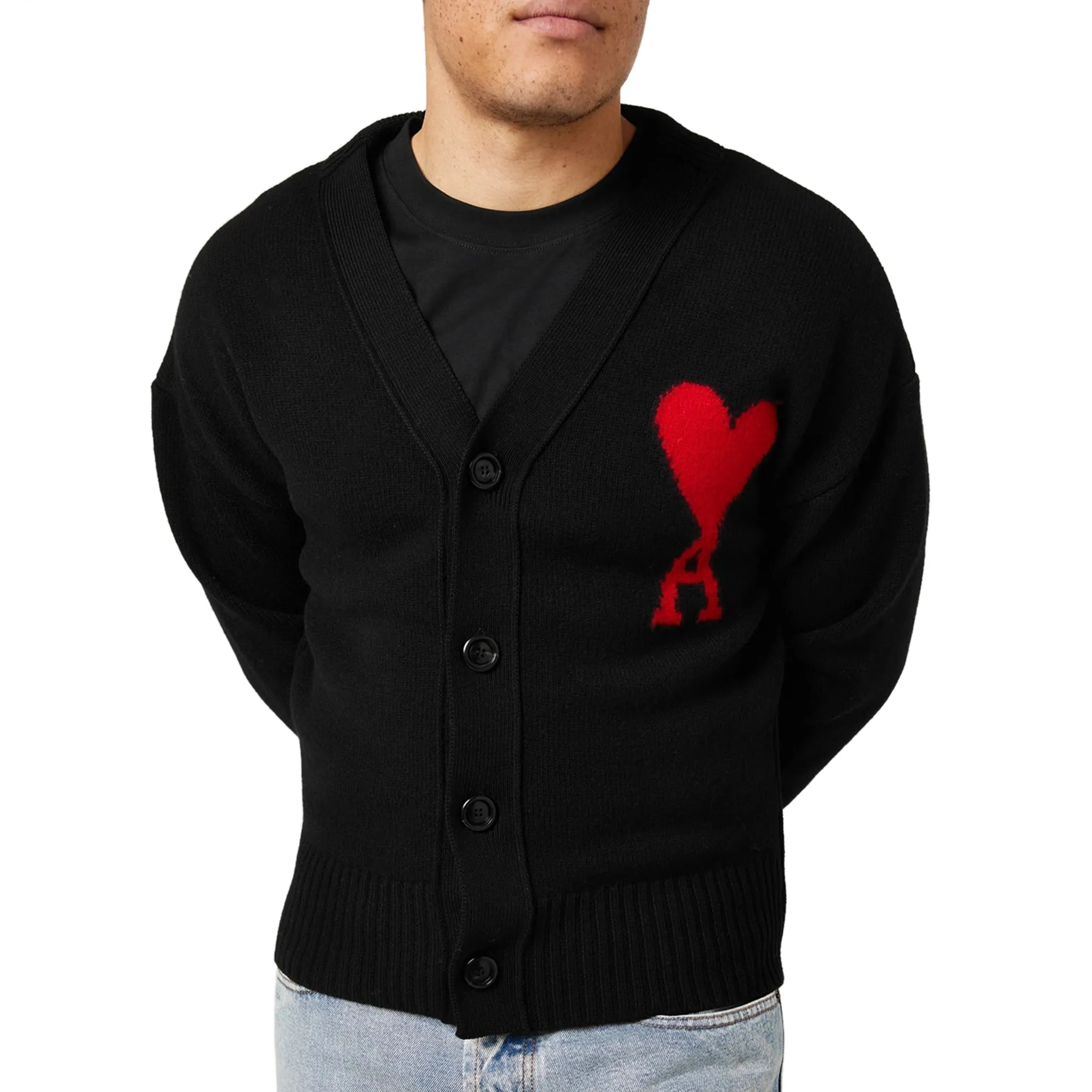 Ami Paris Ami De Coeur Black Red Cardigan