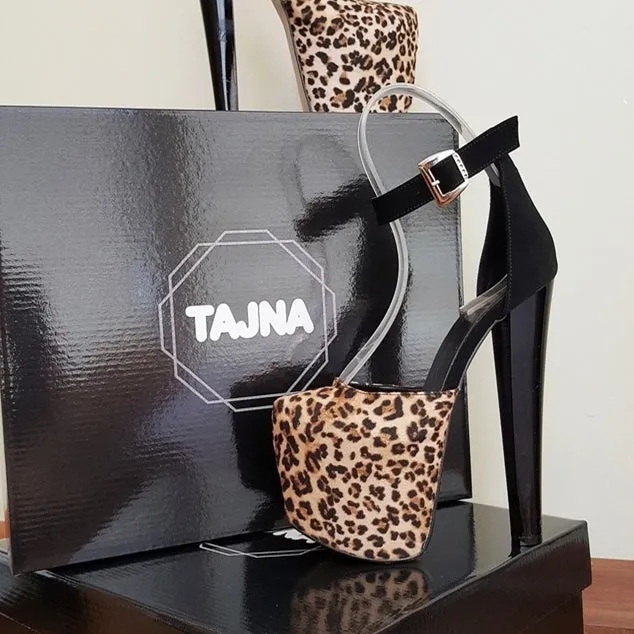 Ankle Strap Leopard Print Black Platform Shoes