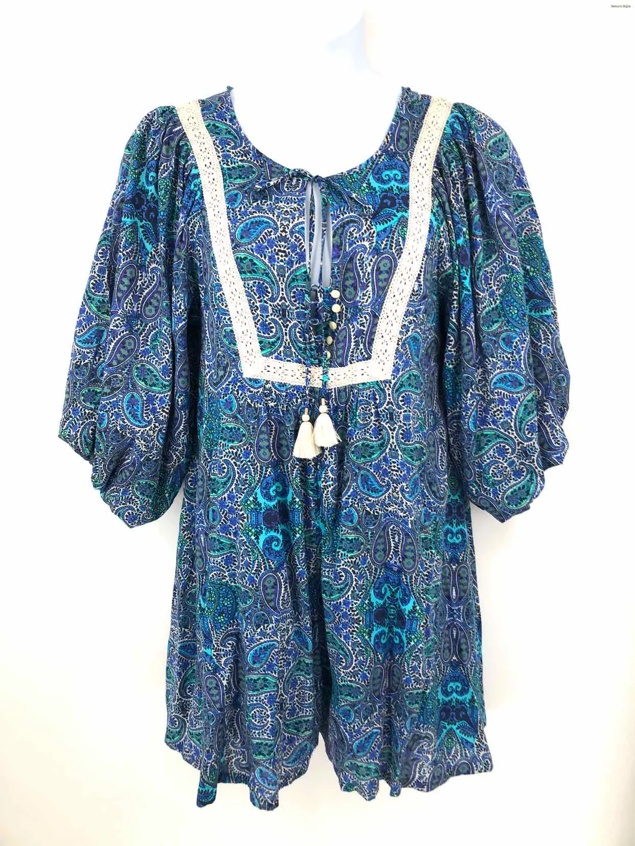 ANTHROPOLOGIE Blue White Cotton Blend Print Short Sleeves Size MEDIUM (M) Dress