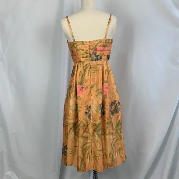 Anthropologie NWT Orange Print Pleated Bodice Dress