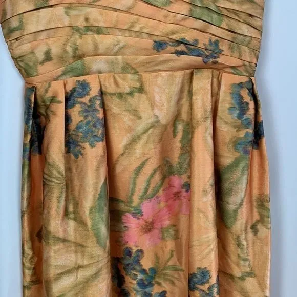 Anthropologie NWT Orange Print Pleated Bodice Dress