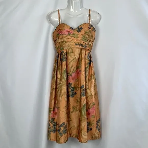 Anthropologie NWT Orange Print Pleated Bodice Dress