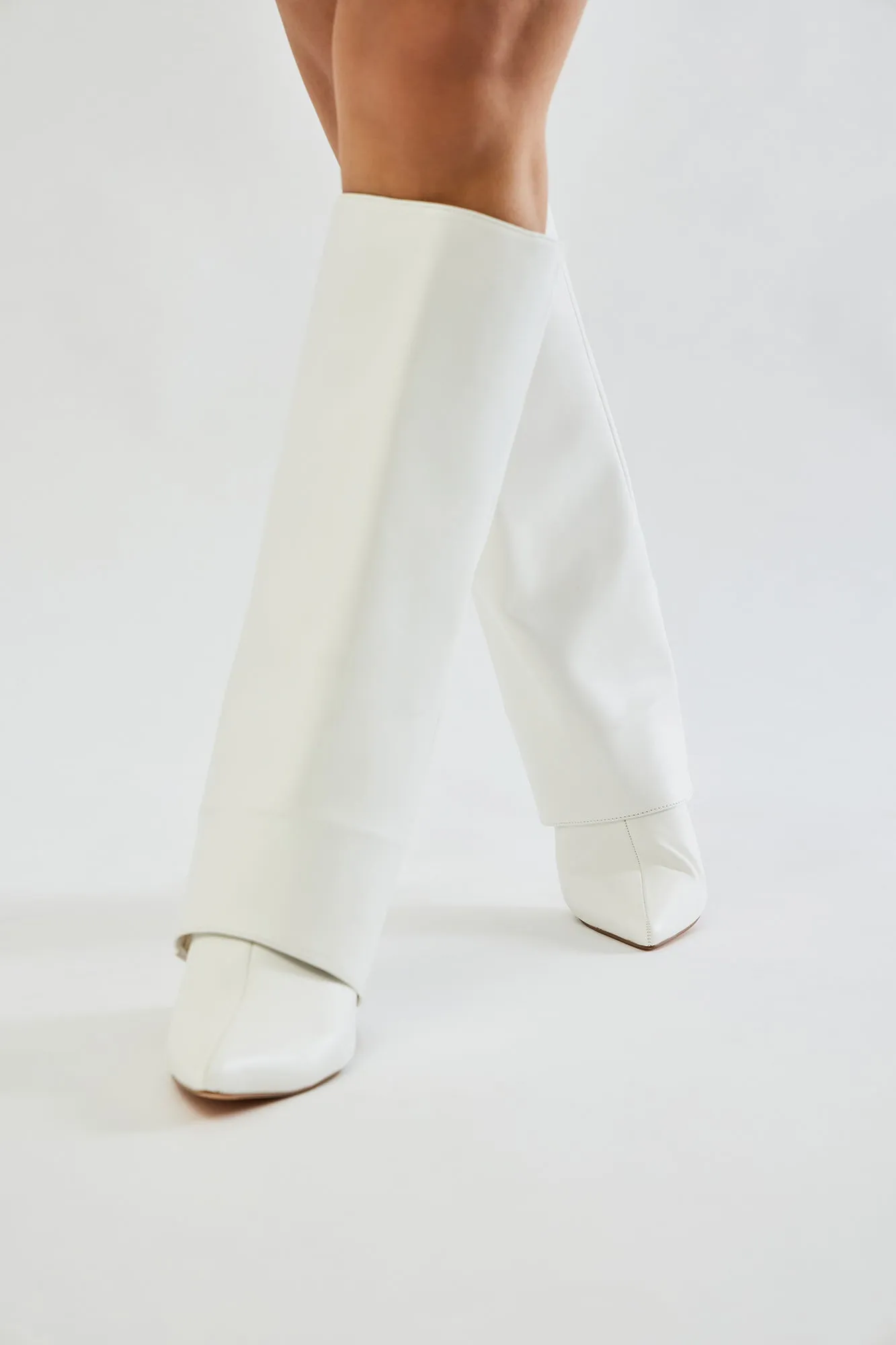 Arielle Overlay Knee High Boots - White