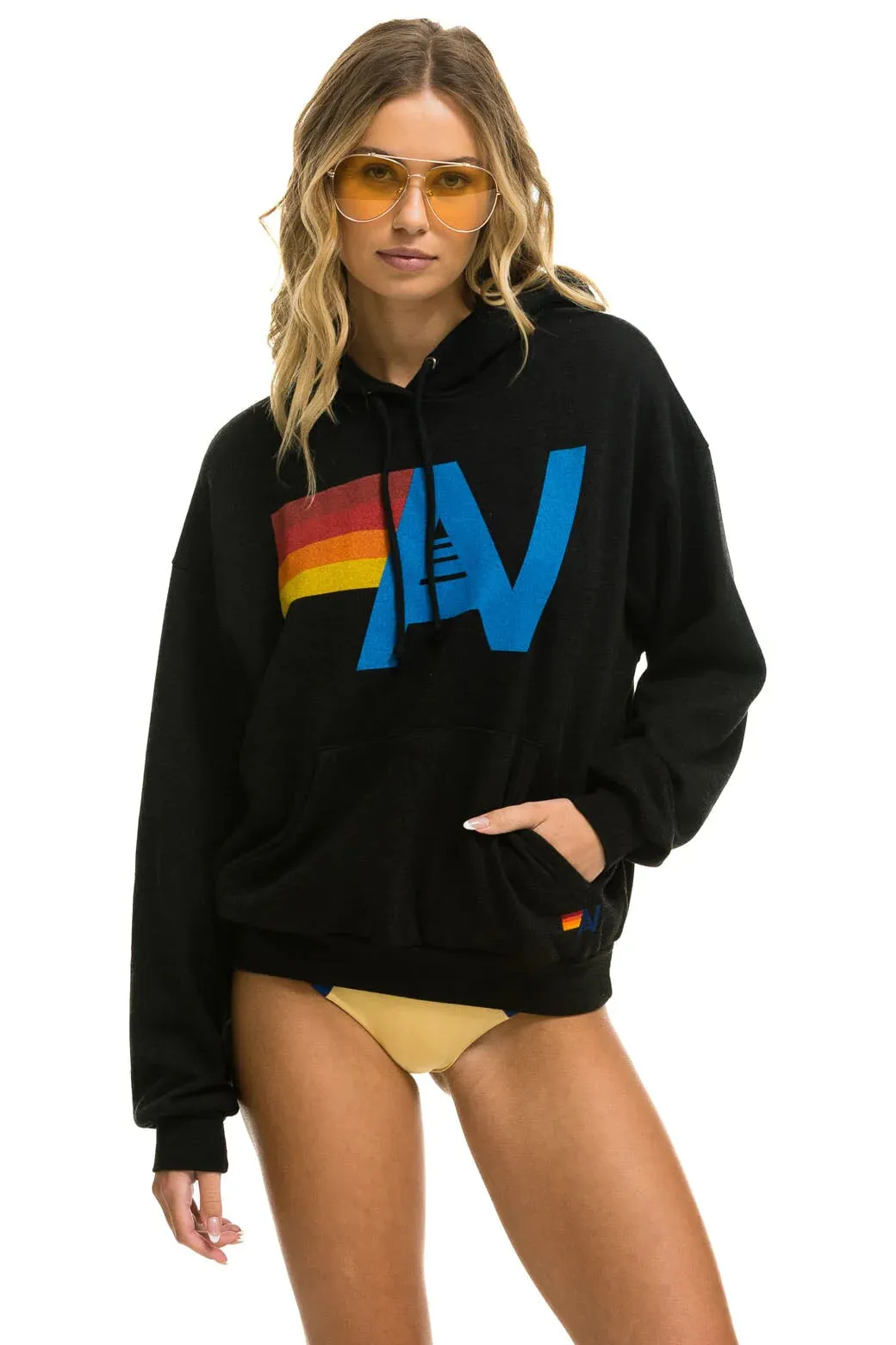 AVIATOR NATION LOGO PULLOVER RELAXED HOODIE - BLACK