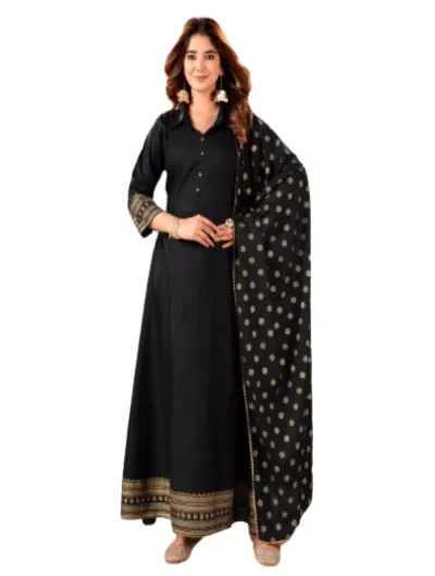 Beautiful Rayon Foil Print Gown And Dupatta Set Of 2