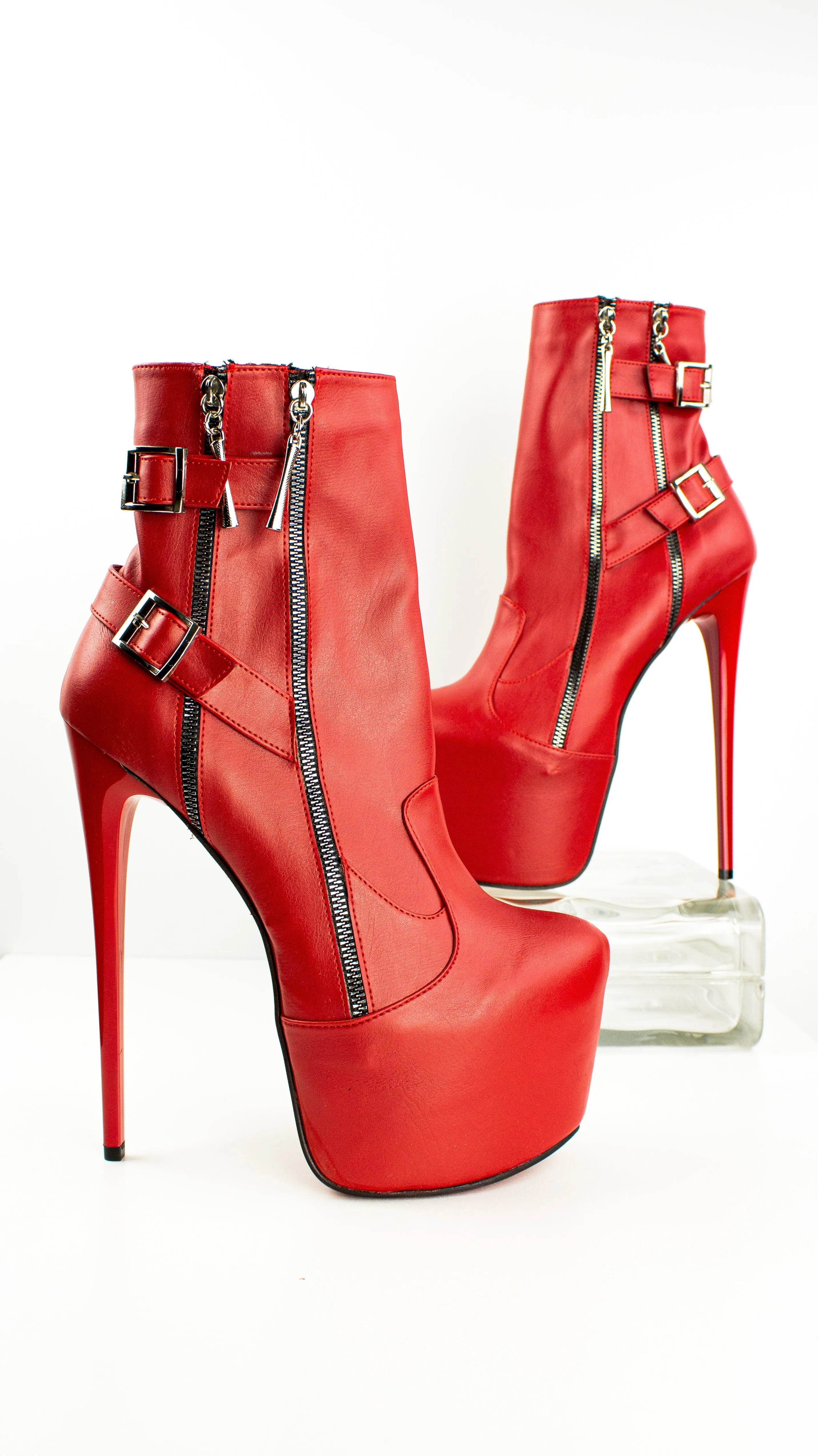 Belted Ankle Red Platform Boots