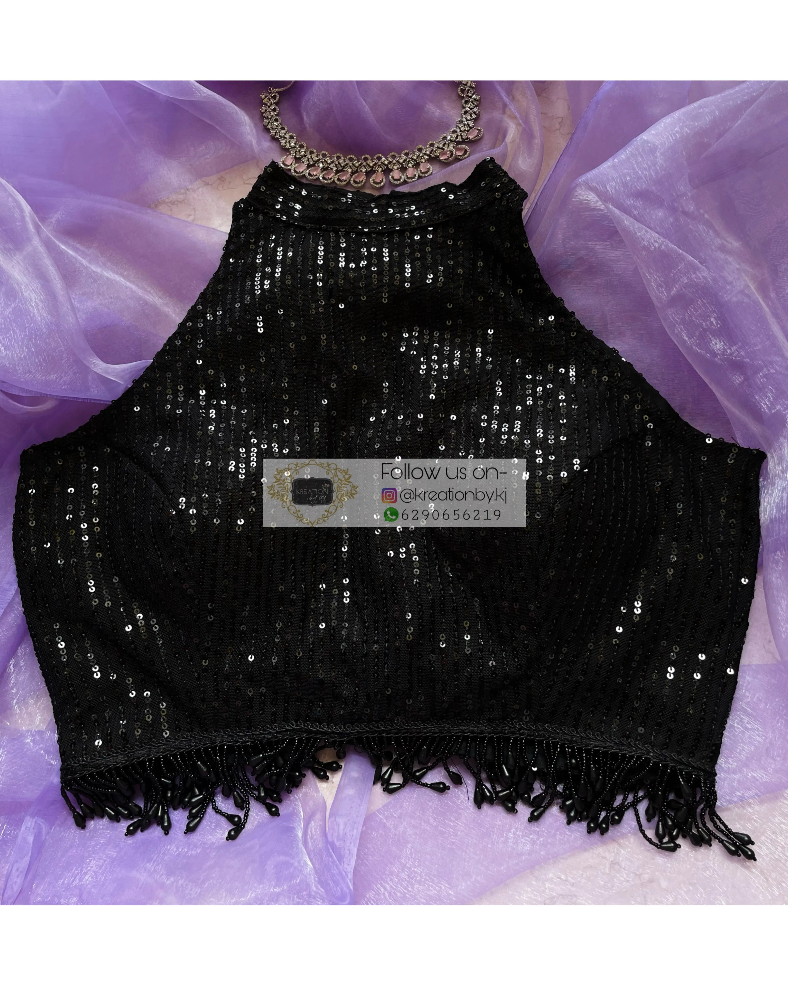 Black Sequins Halter Blouse