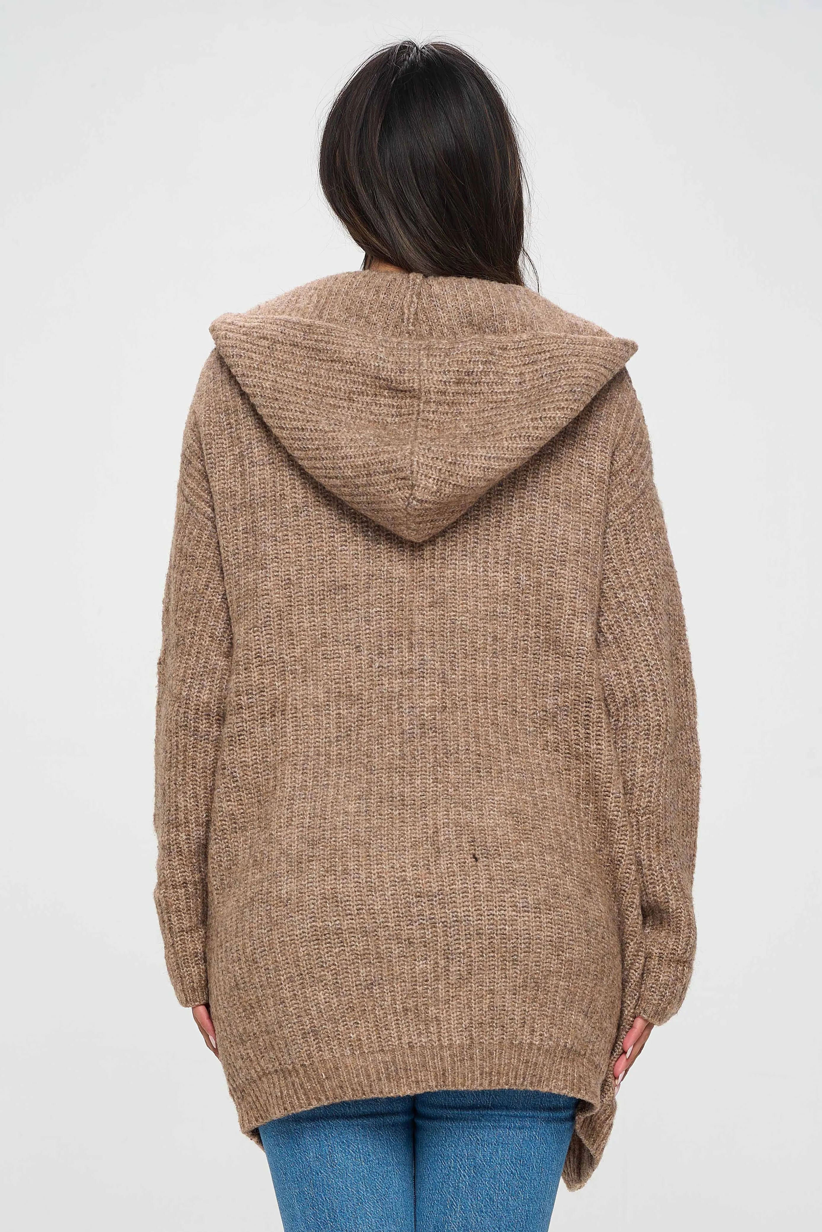 Brown Front Open Shrug Design Hoodie Pullover