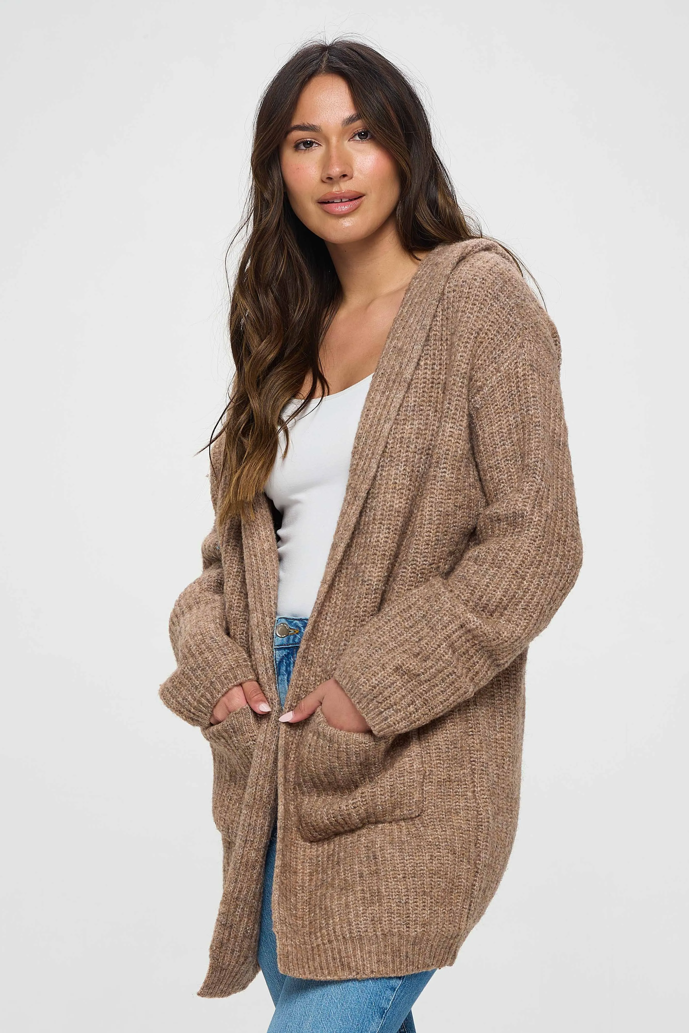 Brown Front Open Shrug Design Hoodie Pullover