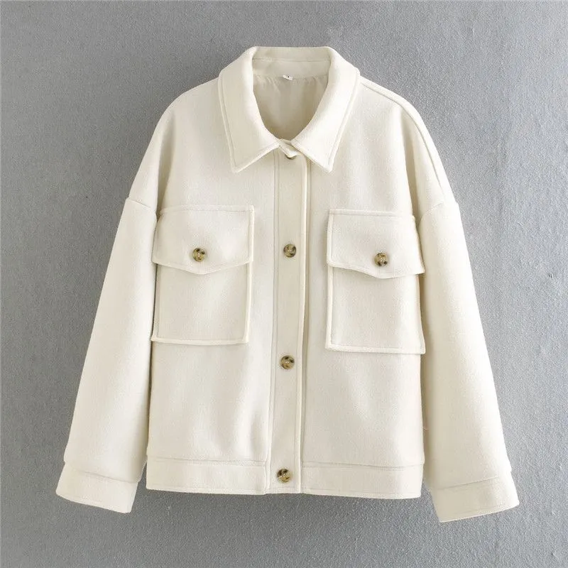 Classic Cool Oversized Cargo Woolen Shirt Jacket Coats