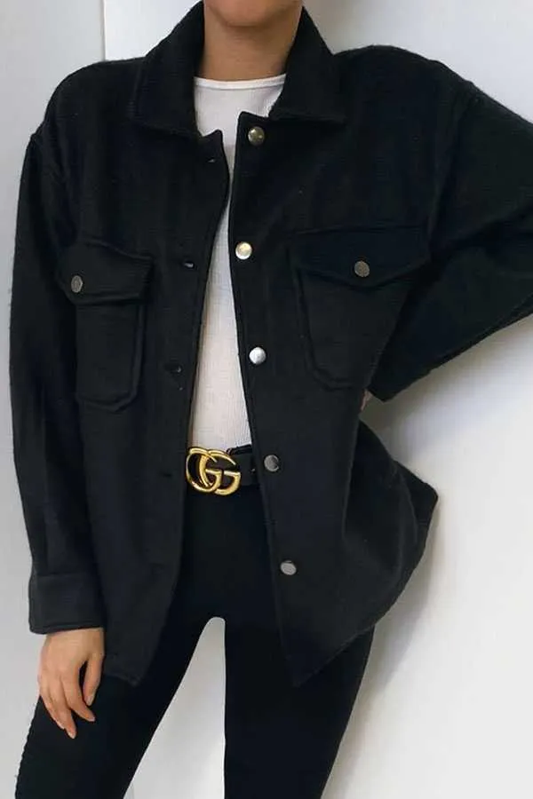 Classic Cool Oversized Cargo Woolen Shirt Jacket Coats