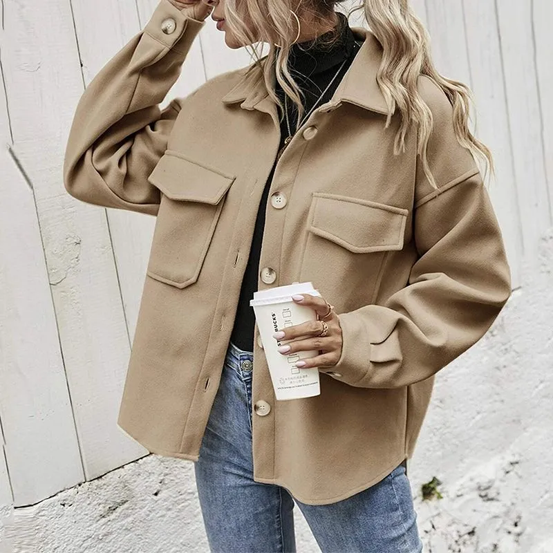 Classic Cool Oversized Cargo Woolen Shirt Jacket Coats