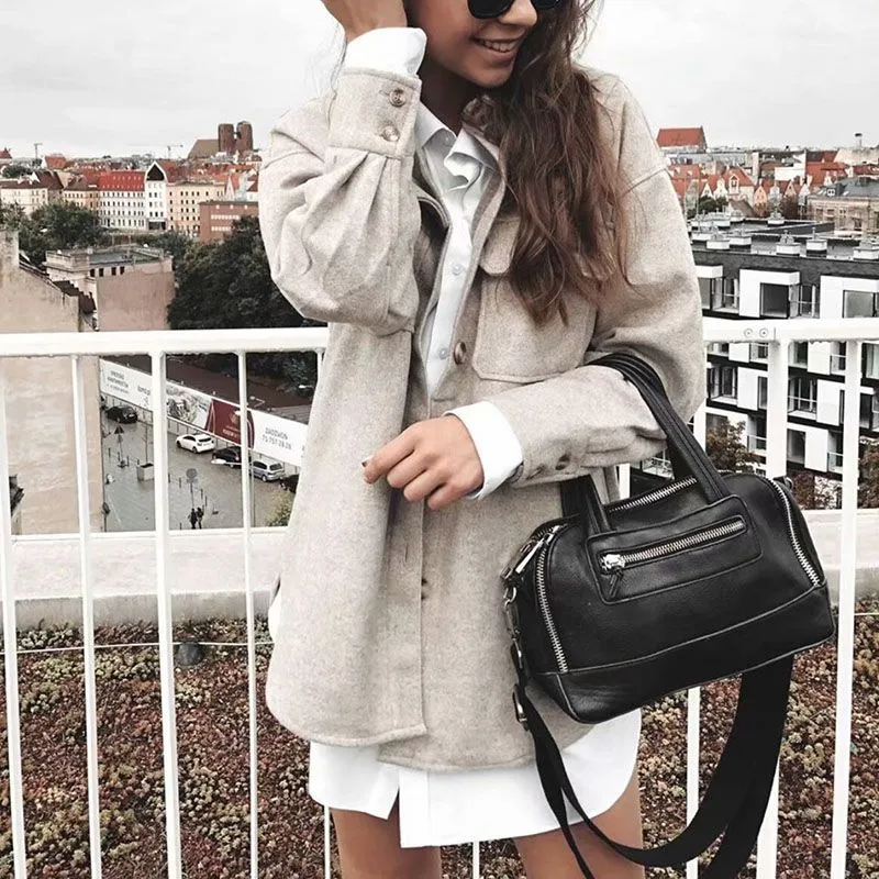 Classic Cool Oversized Cargo Woolen Shirt Jacket Coats