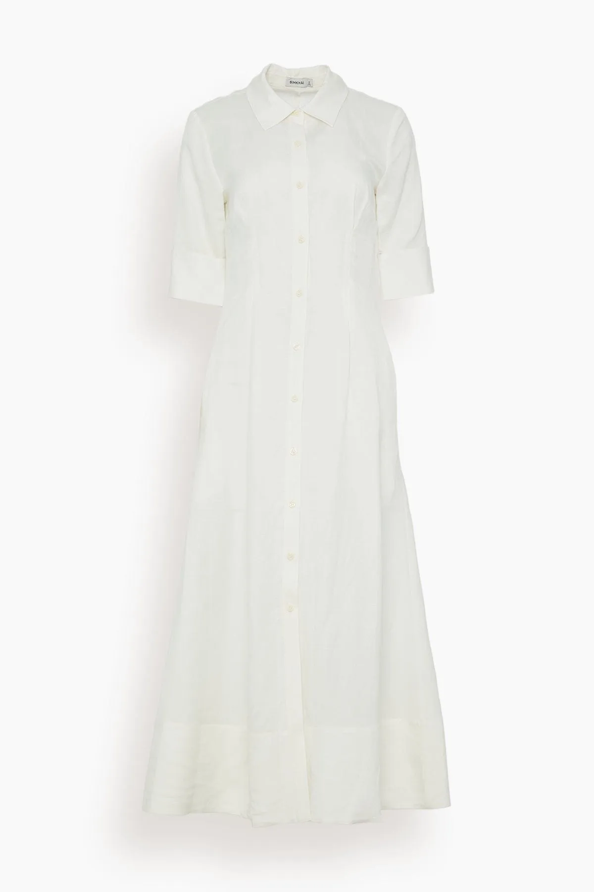 Claudine Short Sleeve Shirt Midi Dress in White