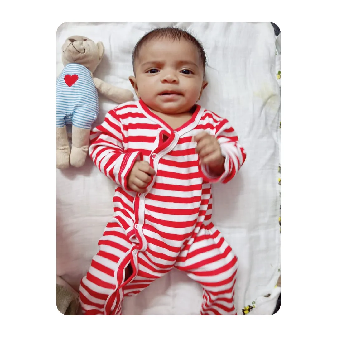 Cotton - Sleep Suit Red & White Romper