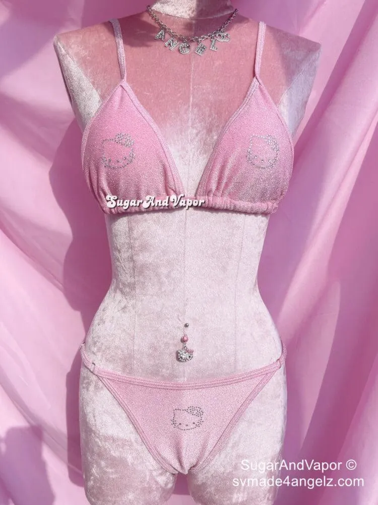 Custom Y2K Bling Kawaii Pink Glitters Bikini Set