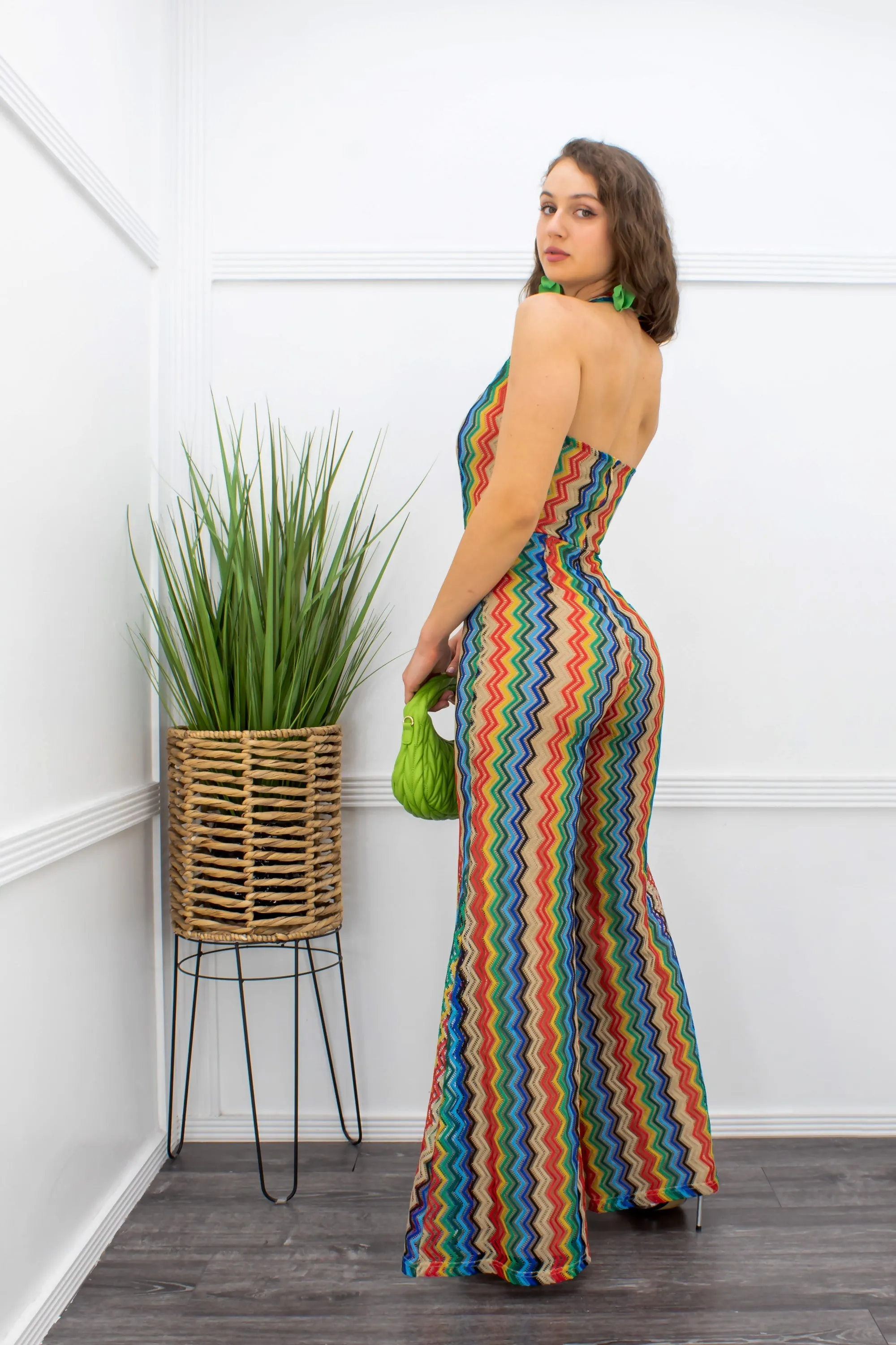 Deep V Neck Halter Jumpsuit