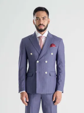 Double Breasted Suit Blazer - Iris Blue Stripes (Peak Lapel)