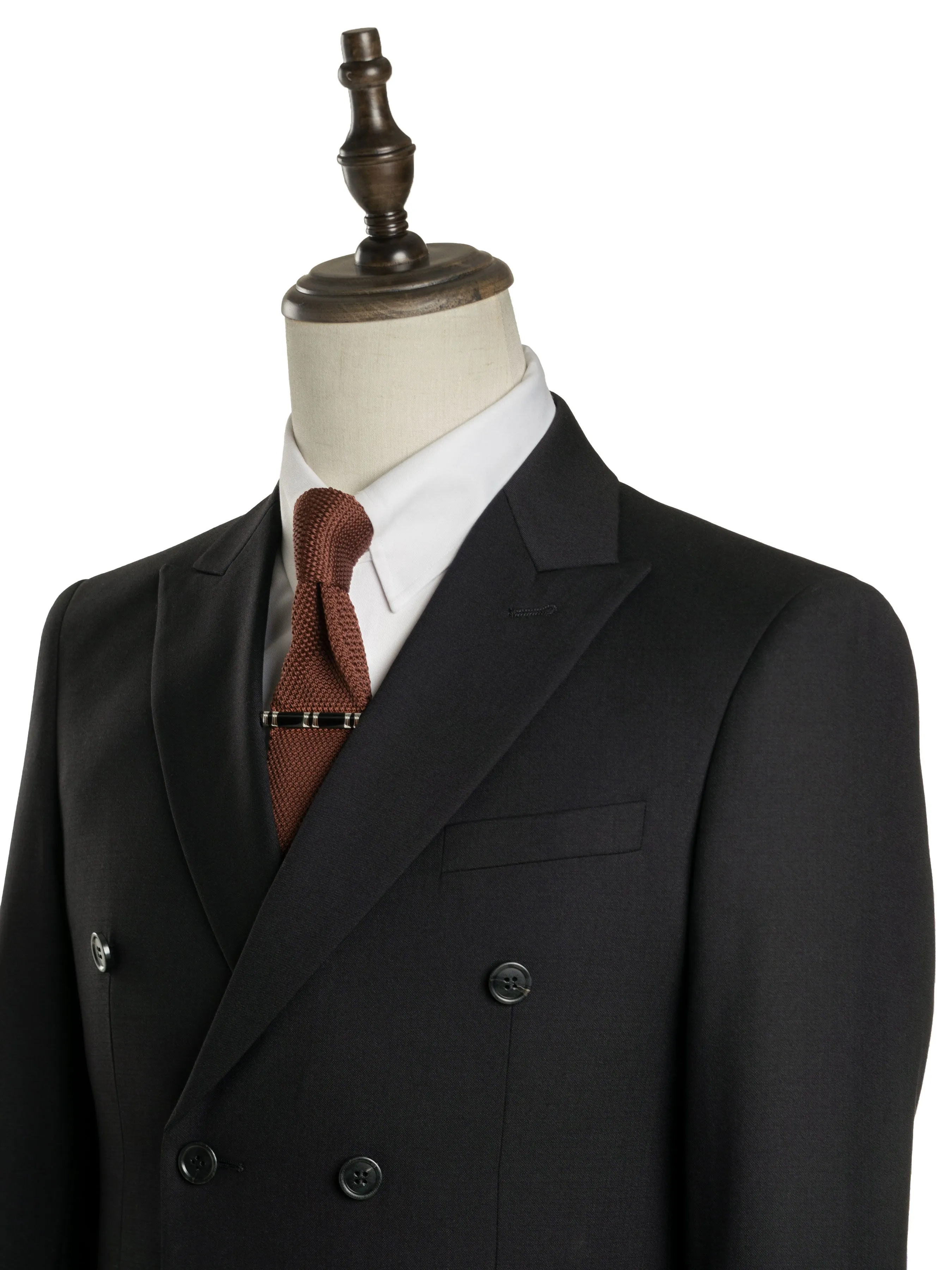 Double Breasted Suit Blazer - Jet Black Plain (Peak Lapel)