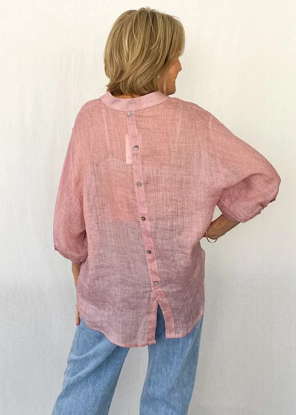 Elena Dusty Pink Linen Blouse