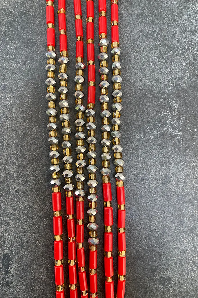 Extended Length 60 Inch Glamorous Life Red Tie On Waist Beads