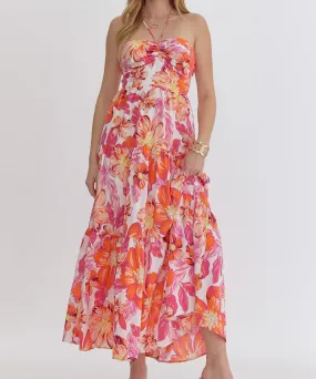 Floral Halter Neck Maxi Dress - Orange