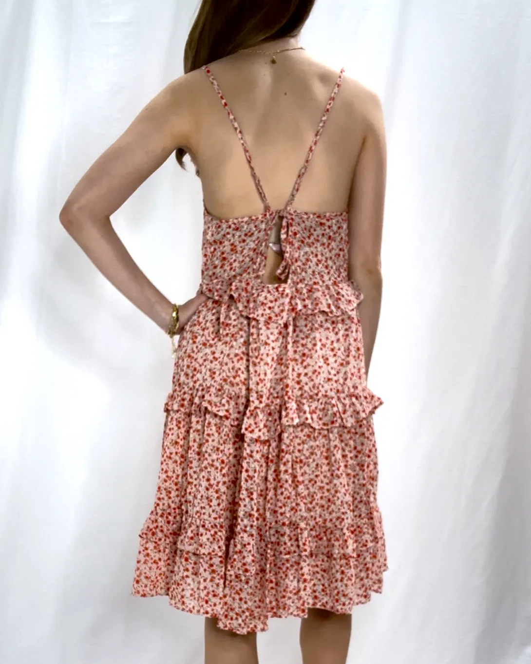 Floral Print Chiffon Cami Dress - Cherry Red