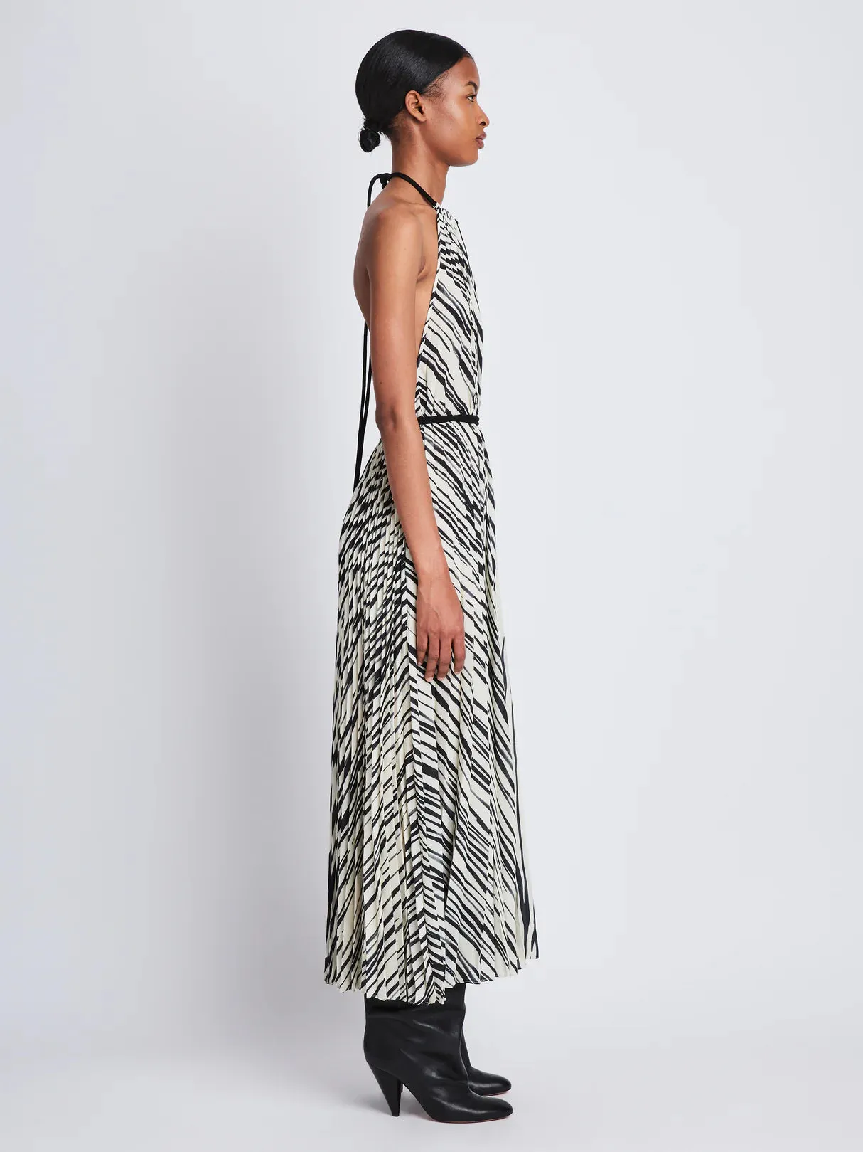 Frida Halter Dress In Printed Sheer Pleated Chiffo