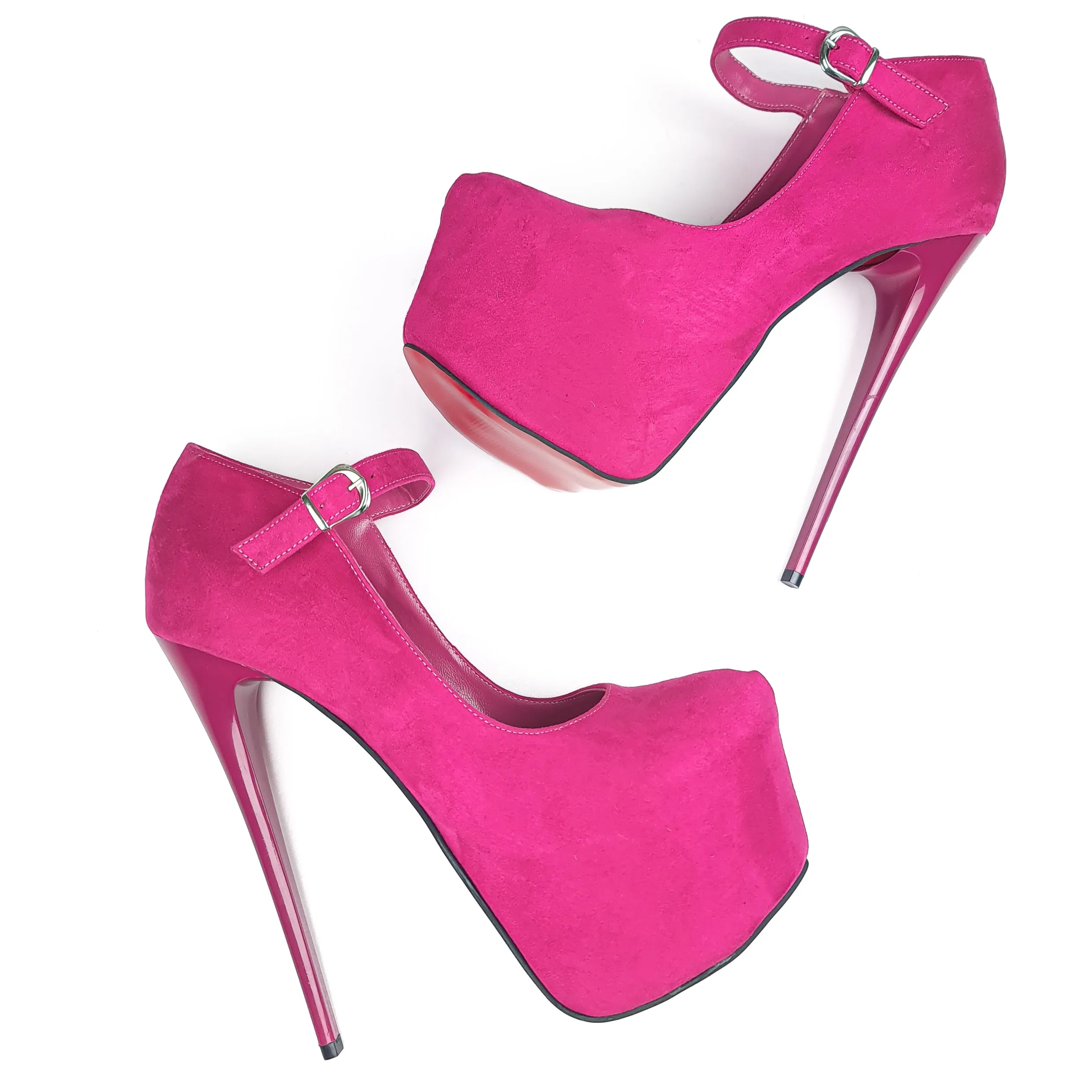 Fucshia Pink Suede Mary Jane High Heels