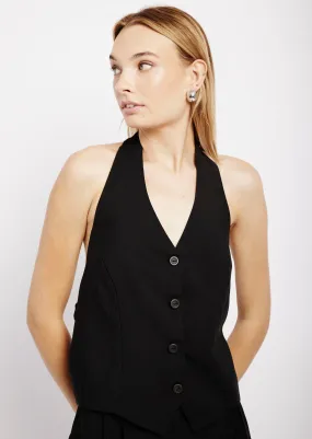 Halter Button Top in Black