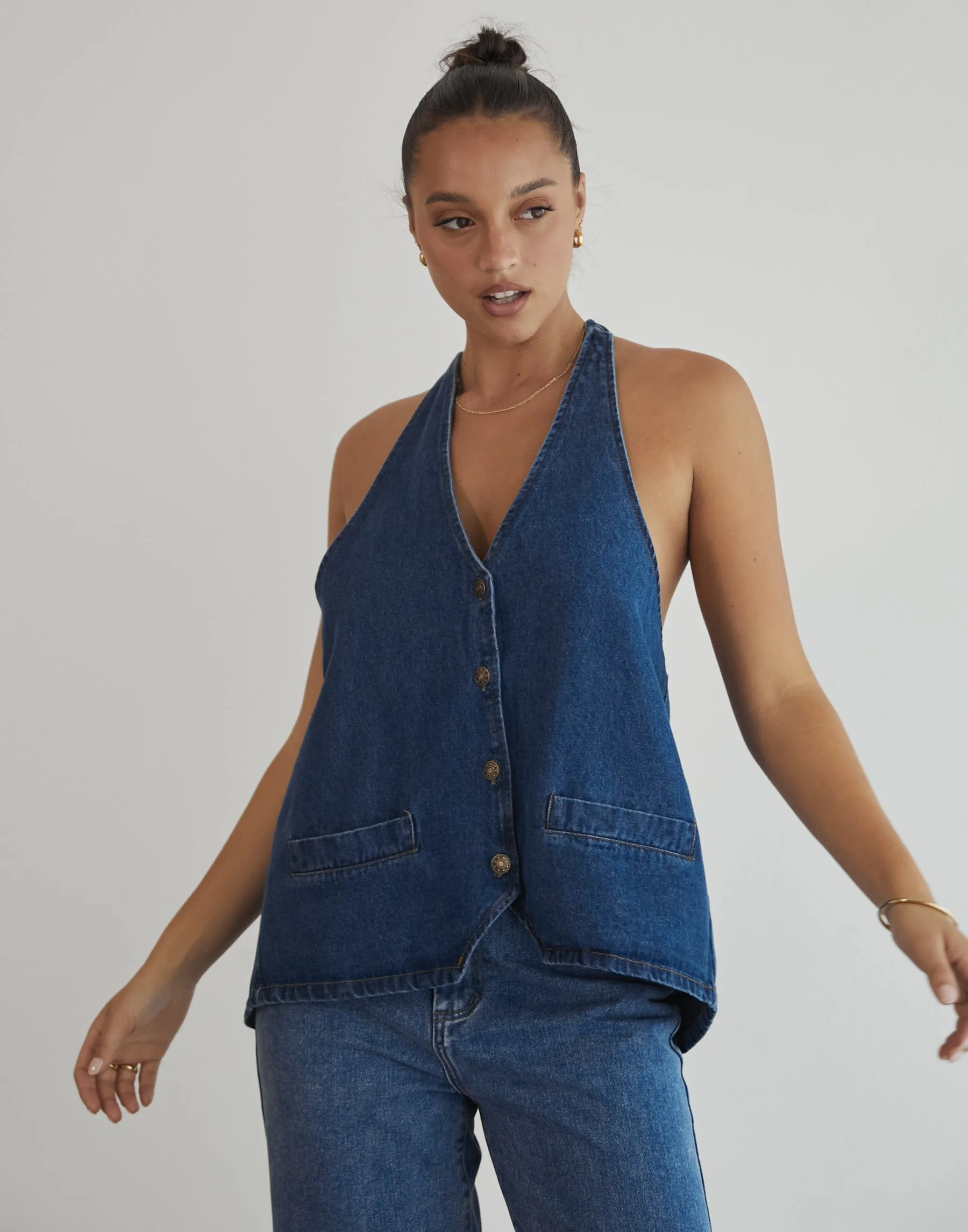 Hills Halter Top (Dark Denim) - By Lioness