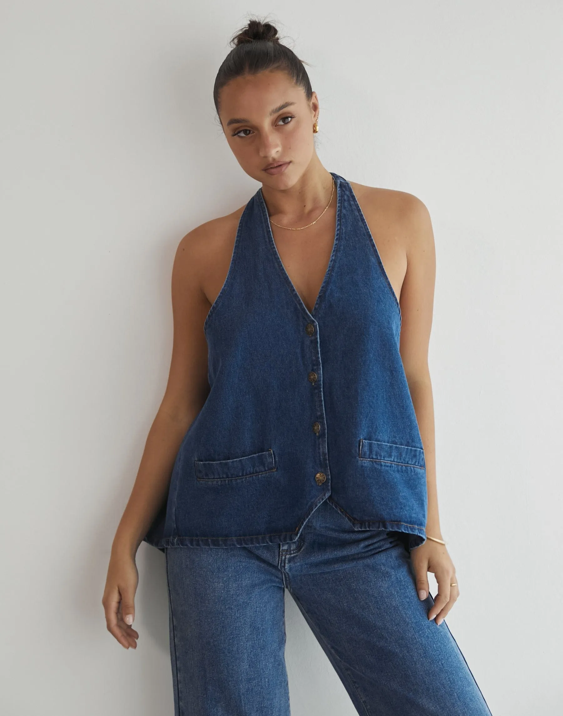 Hills Halter Top (Dark Denim) - By Lioness