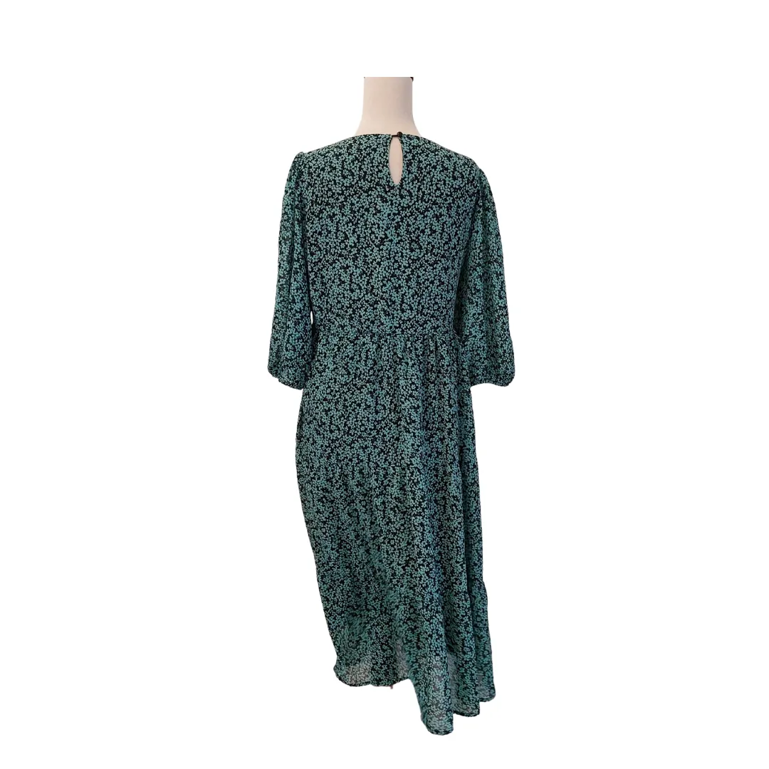 House Brand Green & Black Floral Printed Long Dress | Like New |