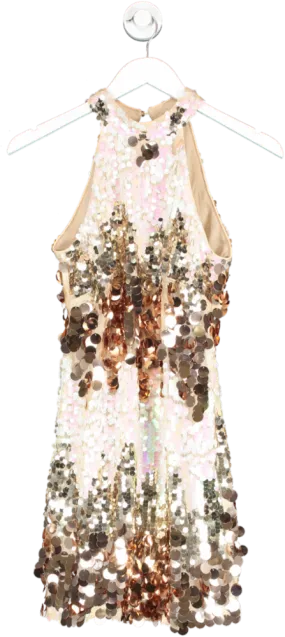 Karen Millen Brown Disc Sequin Halter Mini Dress UK 8