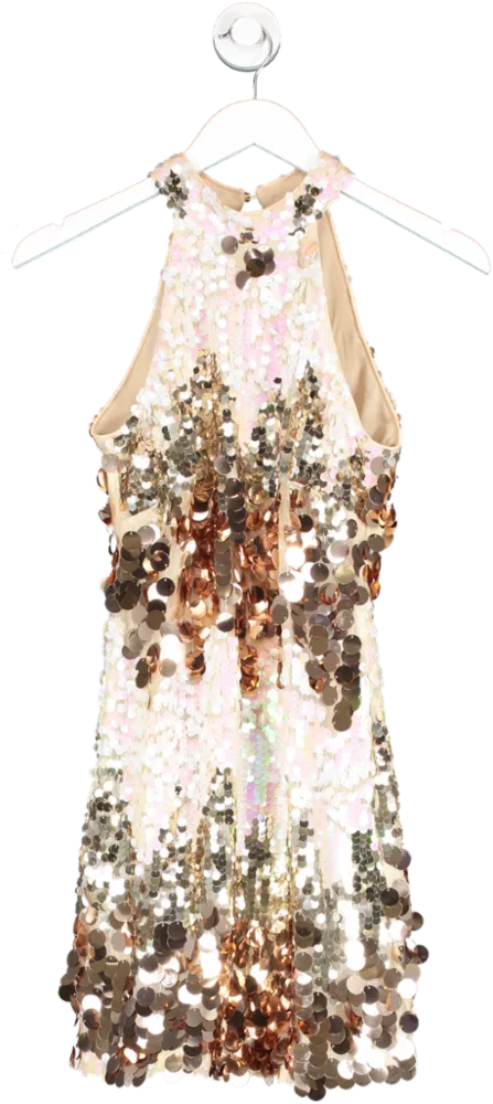 Karen Millen Brown Disc Sequin Halter Mini Dress UK 8