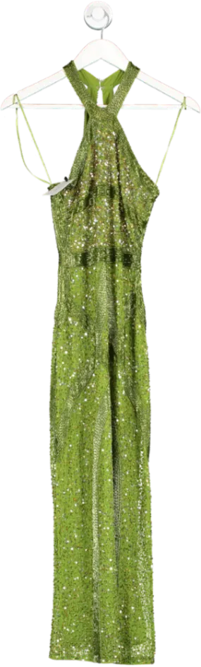 Karen Millen Green Embellished Woven Halter Midi Dress BNWT UK 10