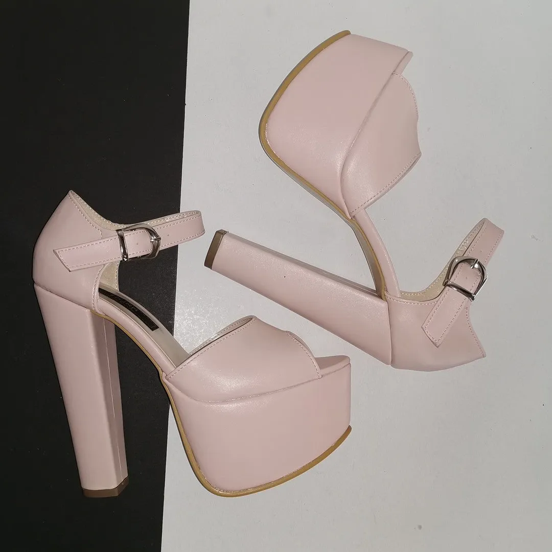 Light Pink Powder Chunk Heel Platforms