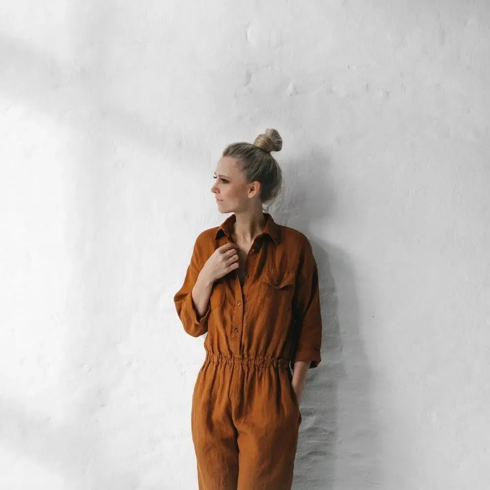 Linen playsuit mustard by Seaside Tones