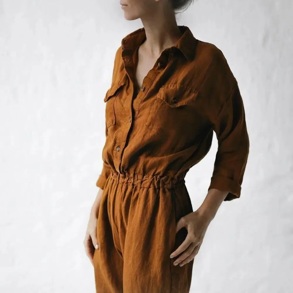 Linen playsuit mustard by Seaside Tones